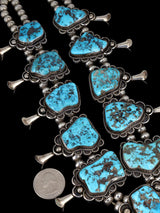 Vintage Native American Turquoise Sterling Silver Squash Blossom Necklace - PuebloDirect.com