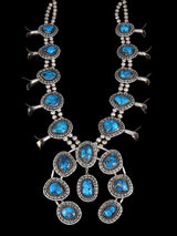 Vintage Native American Ithaca Peak Turquoise Sterling Silver Squash Blossom Necklace