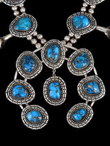 Vintage Native American Ithaca Peak Turquoise Sterling Silver Squash Blossom Necklace