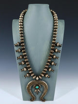 Old Native American Turquoise Sterling Silver Squash Blossom Necklace - PuebloDirect.com