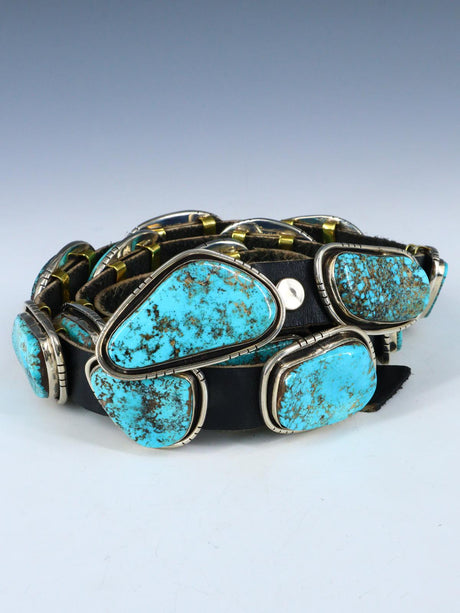 Estate Vintage Native American Sterling Silver Turquoise Concho Belt - PuebloDirect.com