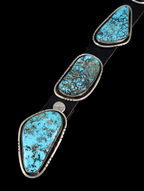 Estate Vintage Native American Sterling Silver Turquoise Concho Belt - PuebloDirect.com