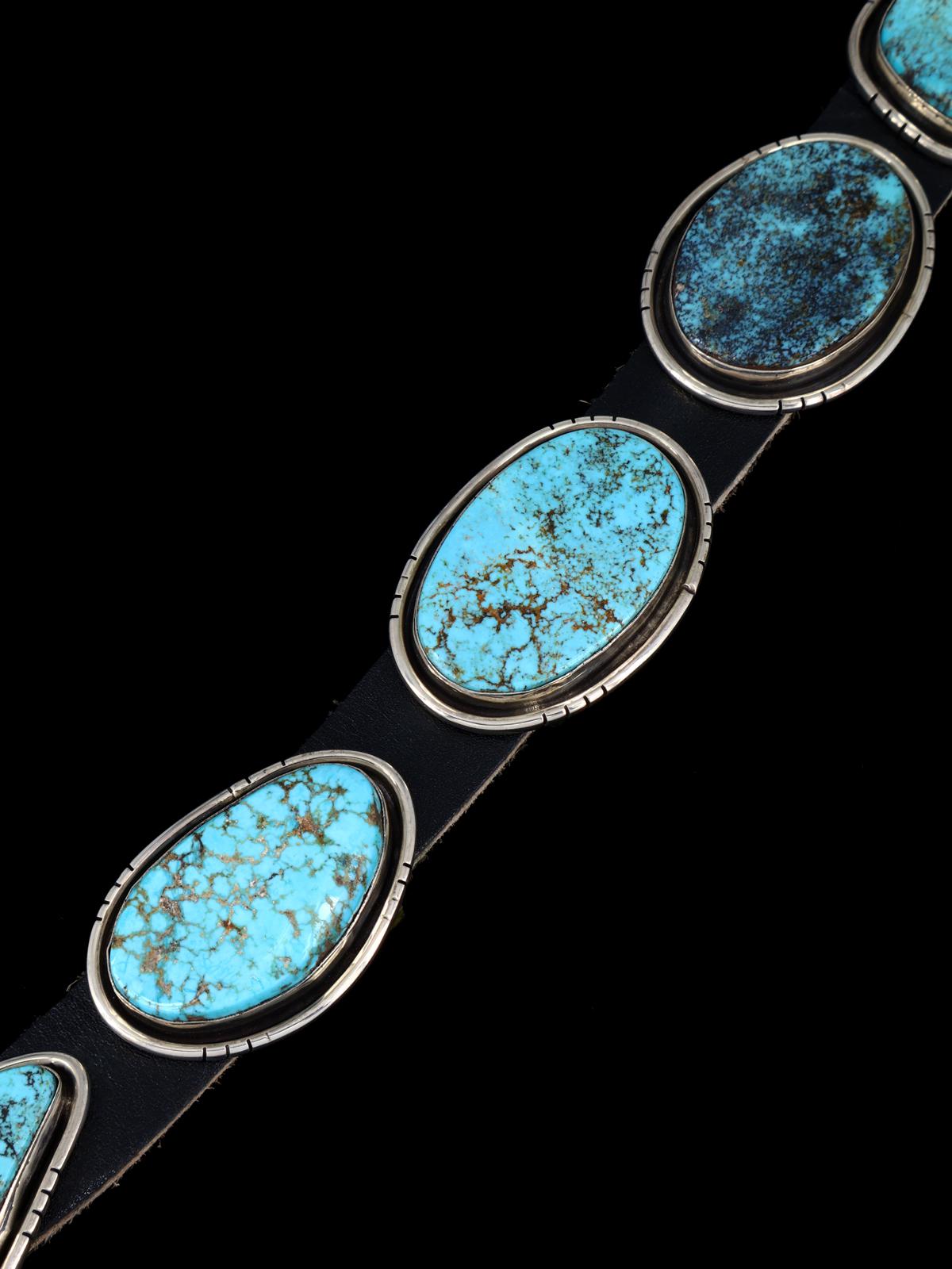 Estate Vintage Native American Sterling Silver Turquoise Concho Belt - PuebloDirect.com