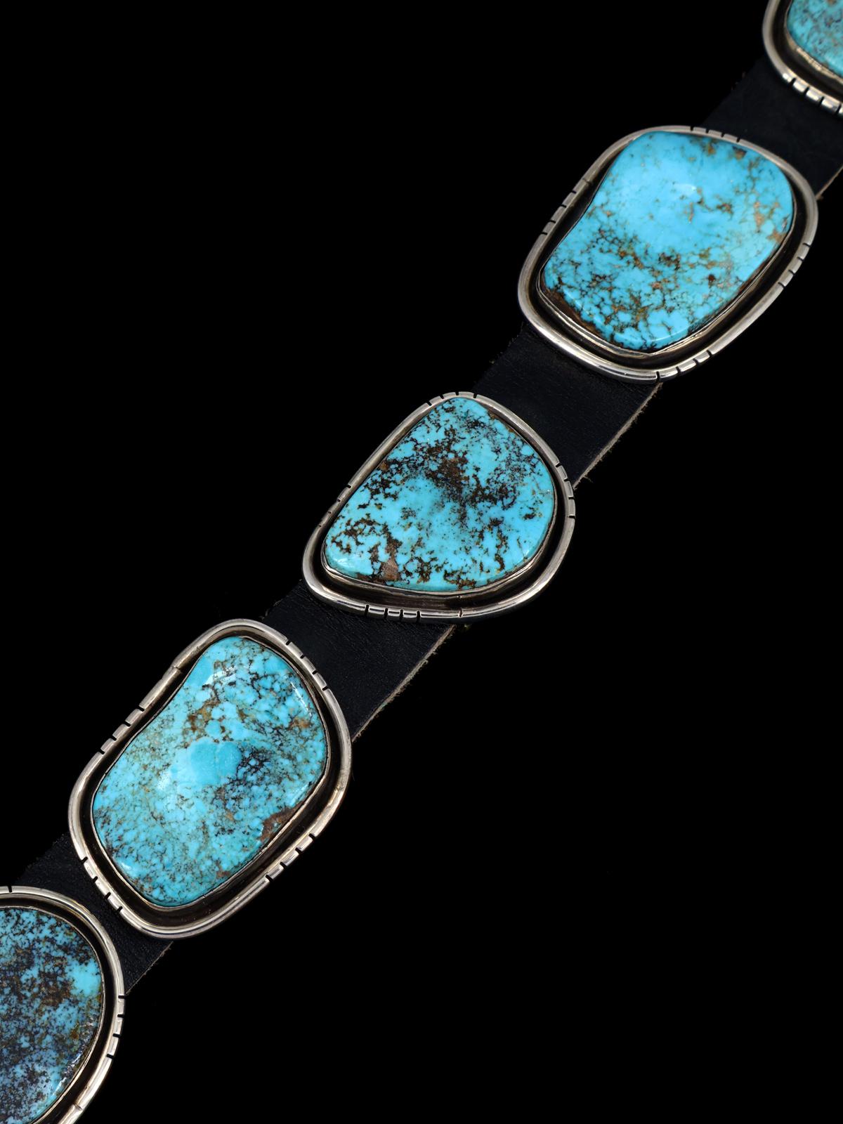 Estate Vintage Native American Sterling Silver Turquoise Concho Belt - PuebloDirect.com