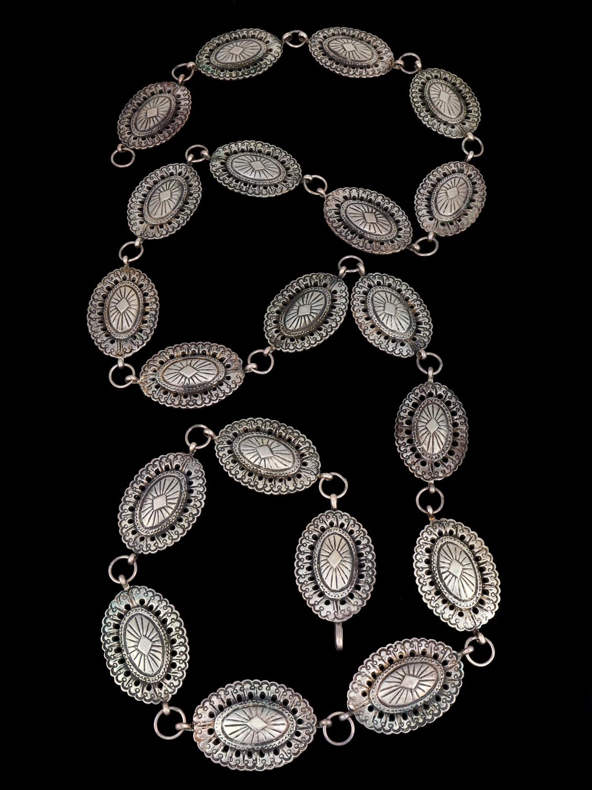 Estate Old Native American Heavy Sterling Silver Turquoise Concho Belt - PuebloDirect.com