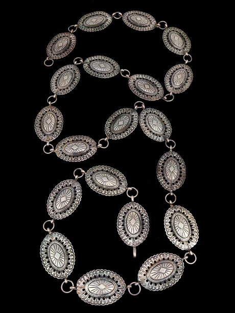 Estate Old Native American Heavy Sterling Silver Turquoise Concho Belt - PuebloDirect.com