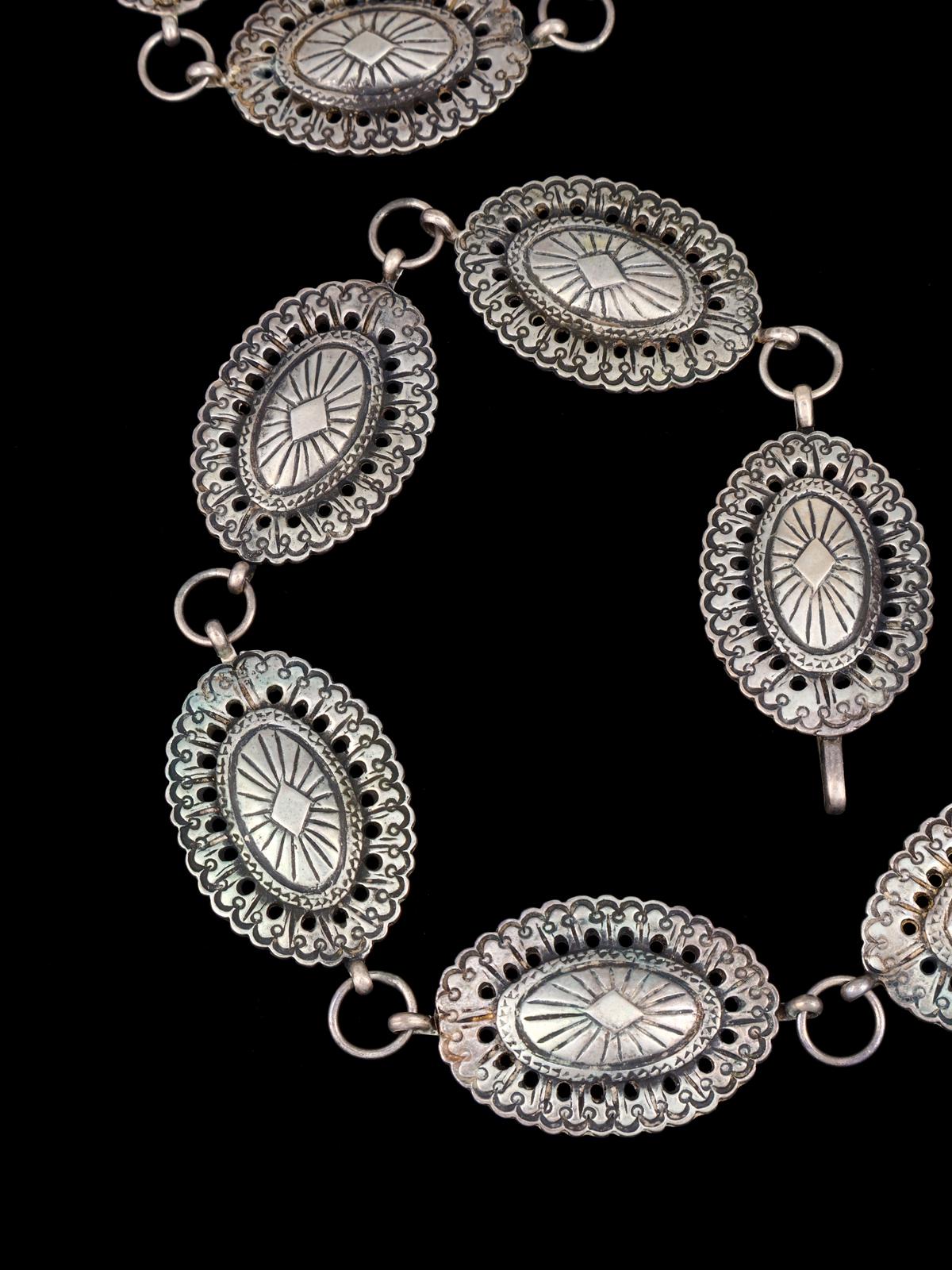 Estate Old Native American Heavy Sterling Silver Turquoise Concho Belt - PuebloDirect.com