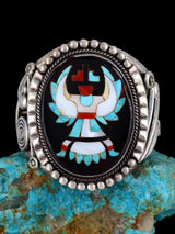 Vintage Old Zuni Inlay Knifewing Sterling Silver Cuff Bracelet - PuebloDirect.com