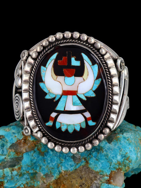 Vintage Old Zuni Inlay Knifewing Sterling Silver Cuff Bracelet - PuebloDirect.com