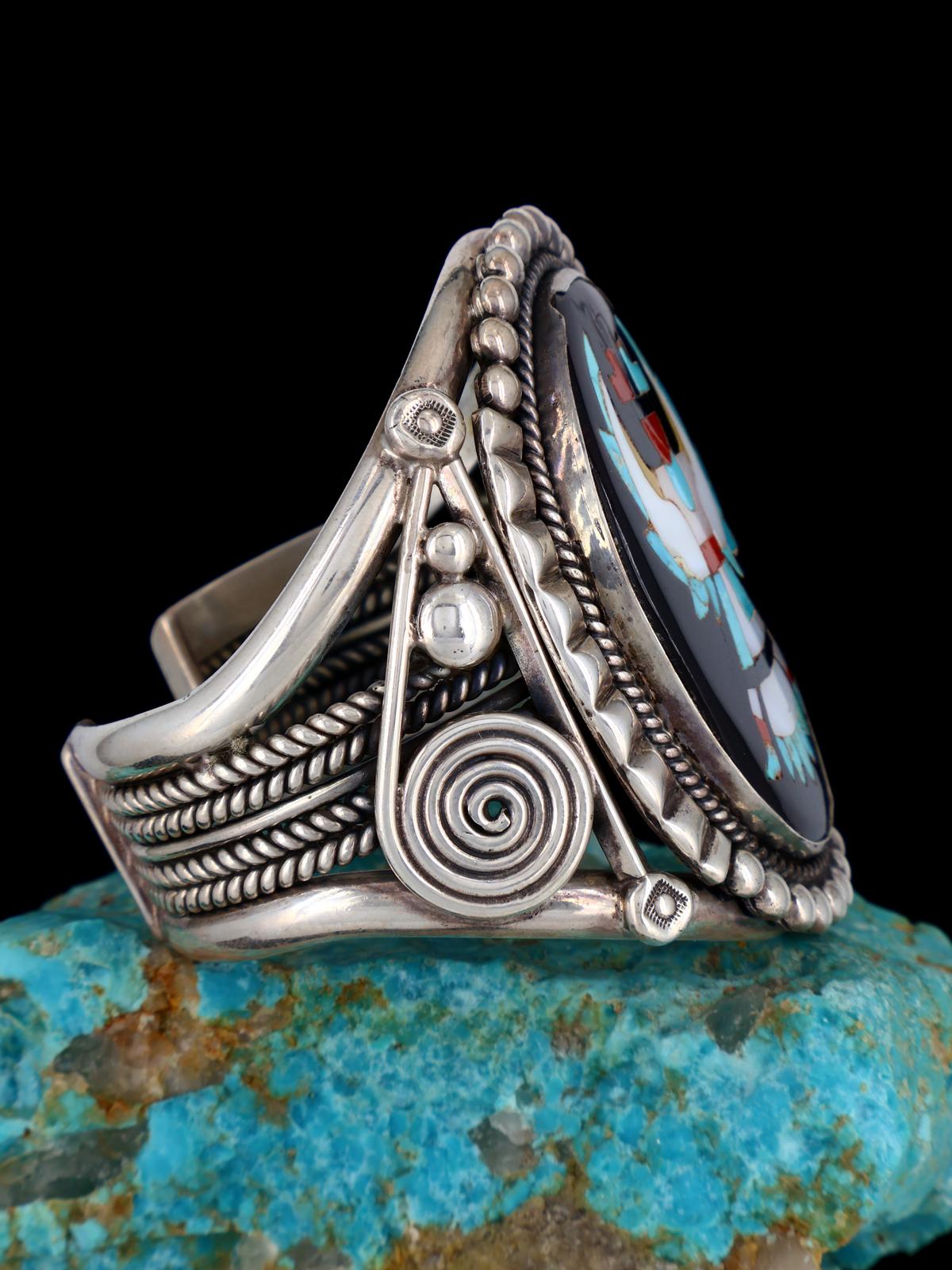 Vintage Old Zuni Inlay Knifewing Sterling Silver Cuff Bracelet - PuebloDirect.com