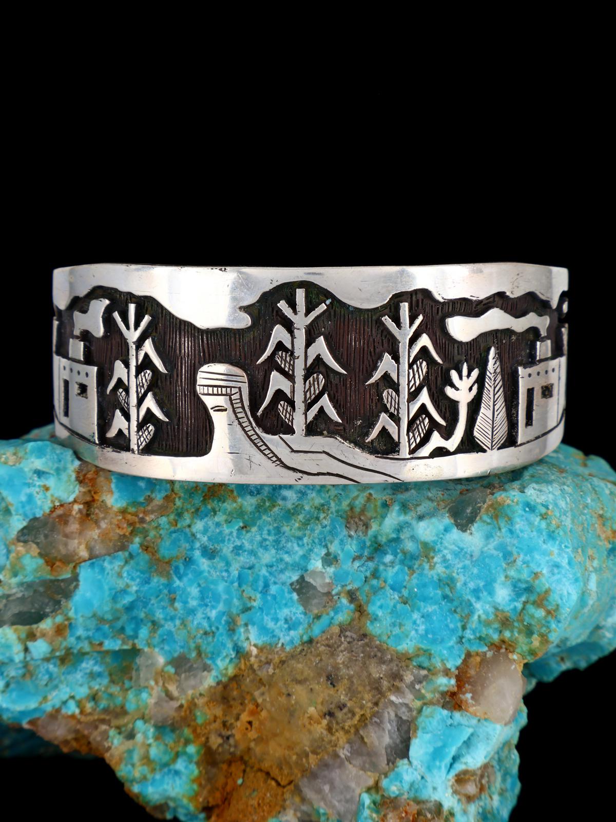 Estate Sterling Silver Santo Domingo Pueblo Storyteller Cuff Bracelet - PuebloDirect.com