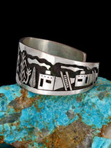Estate Sterling Silver Santo Domingo Pueblo Storyteller Cuff Bracelet - PuebloDirect.com
