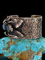 Vintage Old Navajo Sterling Silver Turquoise Cuff Bracelet - PuebloDirect.com