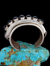 Estate Vintage Heavy Native American Sterling Silver Onyx Bracelet - PuebloDirect.com