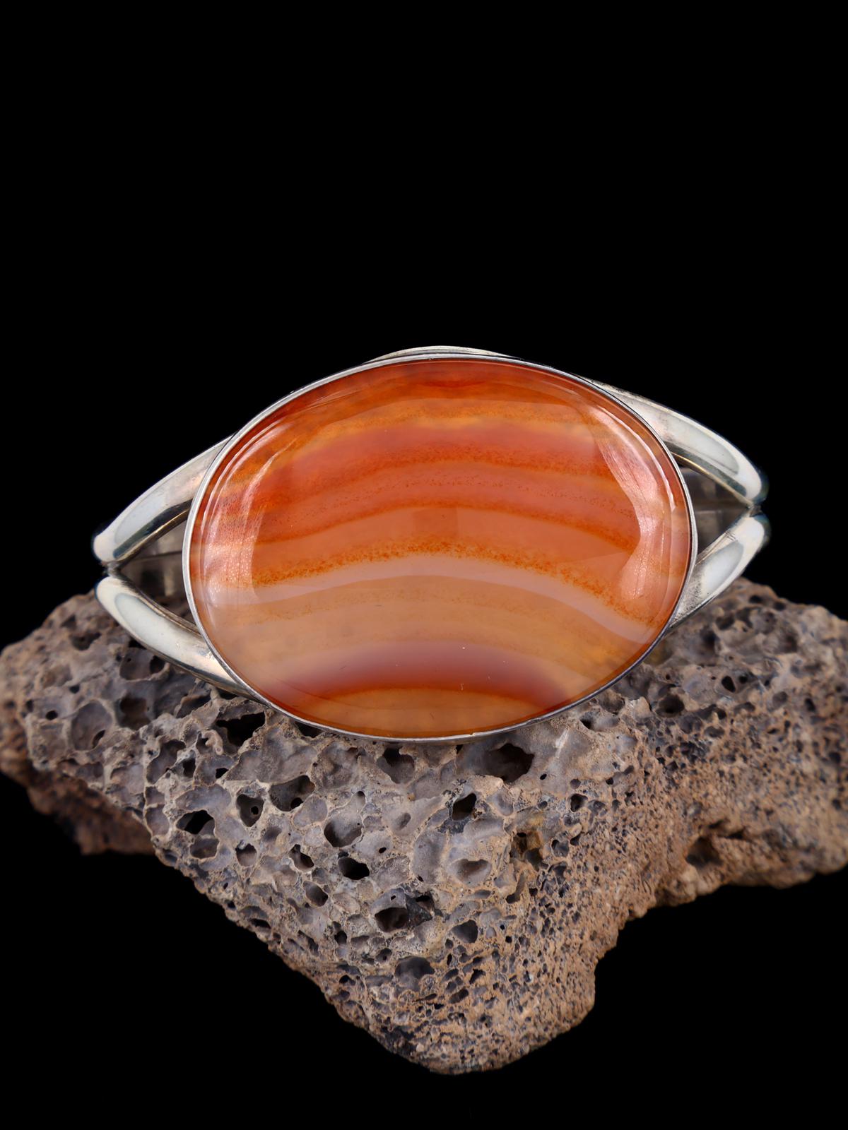 Vintage Native American Jewelry Agate Cuff Bracelet - PuebloDirect.com