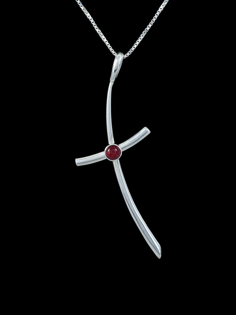 Native American Jewelry Sterling Silver Spiny Oyster Cross Pendant - PuebloDirect.com