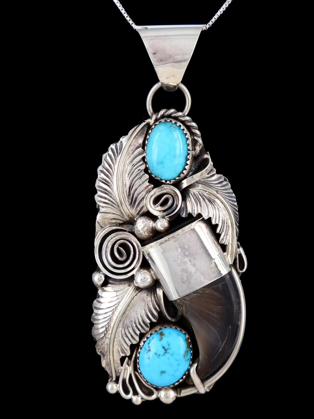 Navajo Sterling Silver Turquoise and Claw Pendant