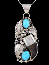 Navajo Sterling Silver Turquoise and Claw Pendant