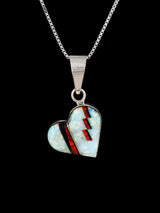 Navajo Sterling Silver Opalite Heart Inlay Pendant - PuebloDirect.com