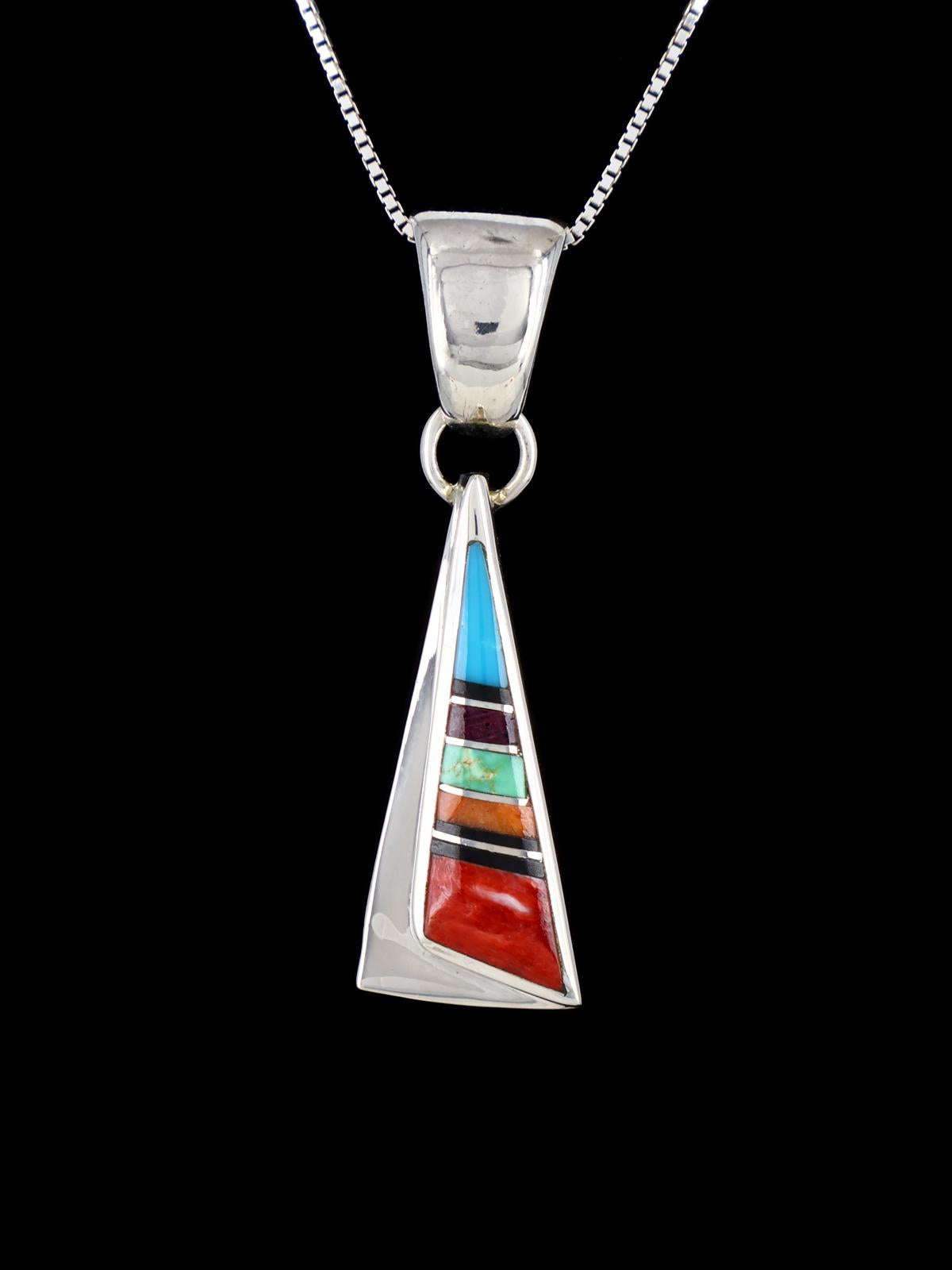 Navajo Sterling Silver Spiny Oyster and Turquoise Inlay Pendant - PuebloDirect.com