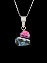 Navajo Sterling Silver Opalite and Turquoise Heart Inlay Pendant
