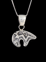 Navajo Sterling Silver Reversible Turquoise Inlay Bear Pendant - PuebloDirect.com