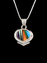 Navajo Spiny Oyster and Turquoise Mosaic Heart Inlay Pendant - PuebloDirect.com