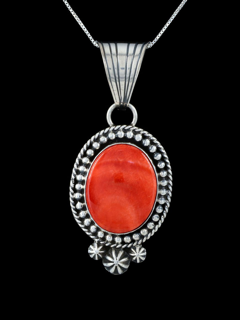 Navajo Red Spiny Oyster Sterling Silver Pendant - PuebloDirect.com