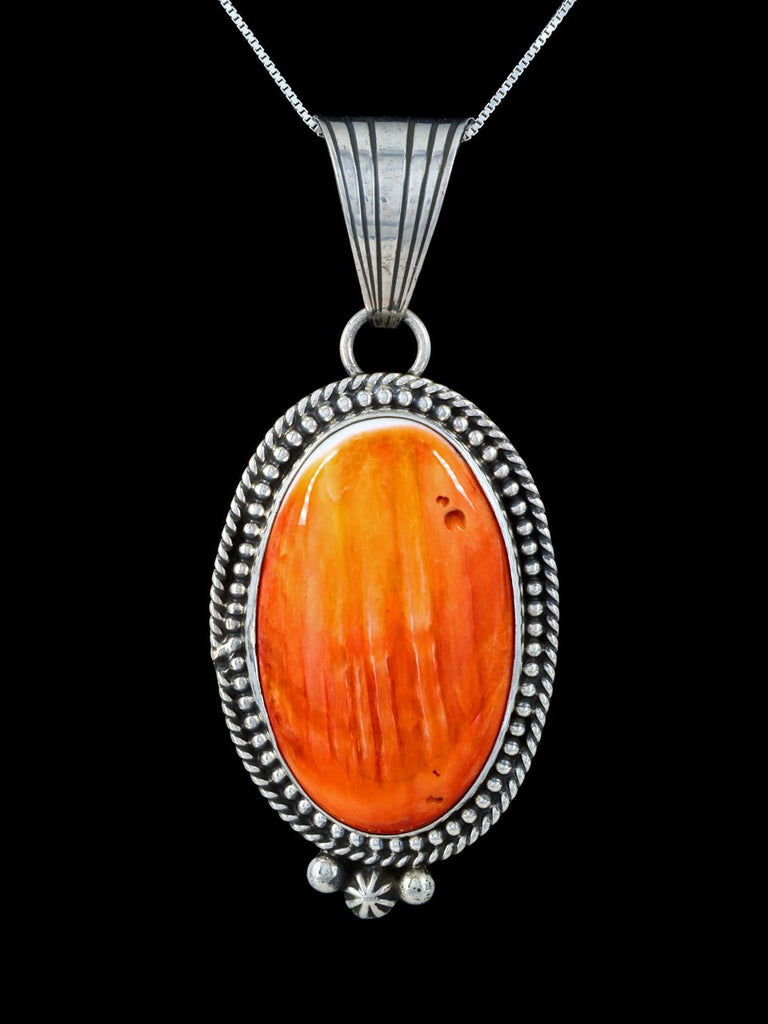 Large Navajo Orange Spiny Oyster Sterling Silver Pendant - PuebloDirect.com