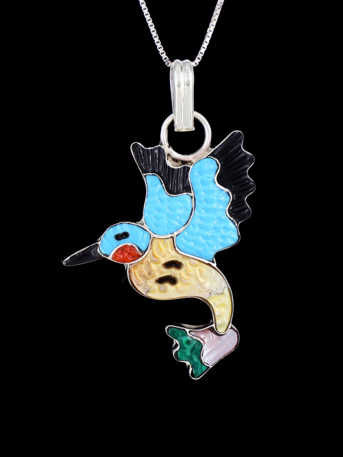 Native American Zuni Inlay Hummingbird Pendant