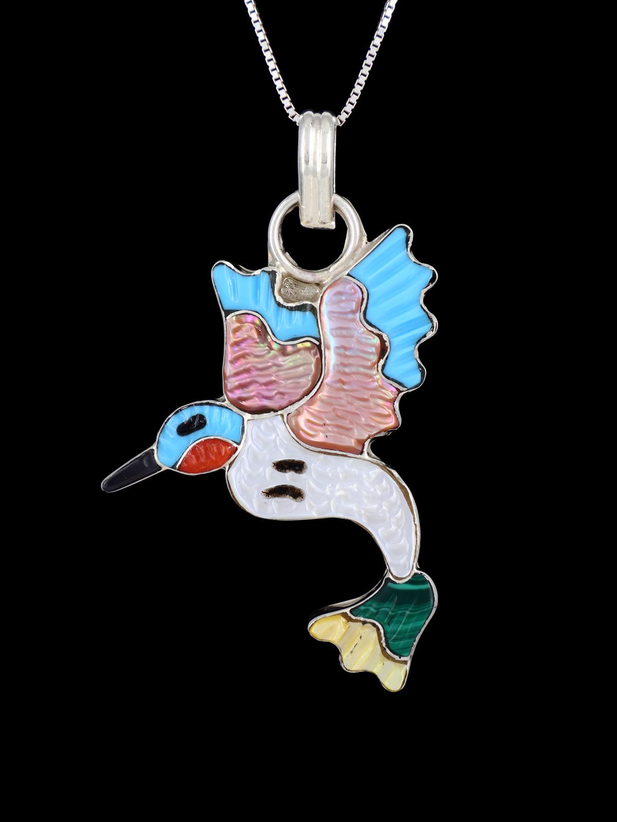 Native American Zuni Inlay Hummingbird Pendant