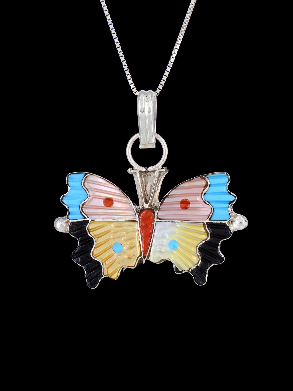 Native American Zuni Inlay Butterfly Pendant