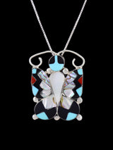 Sterling Silver Native American Zuni Inlay Butterfly Pendant