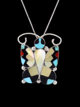 Sterling Silver Native American Zuni Inlay Butterfly Pendant