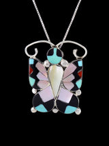 Sterling Silver Native American Zuni Inlay Butterfly Pendant