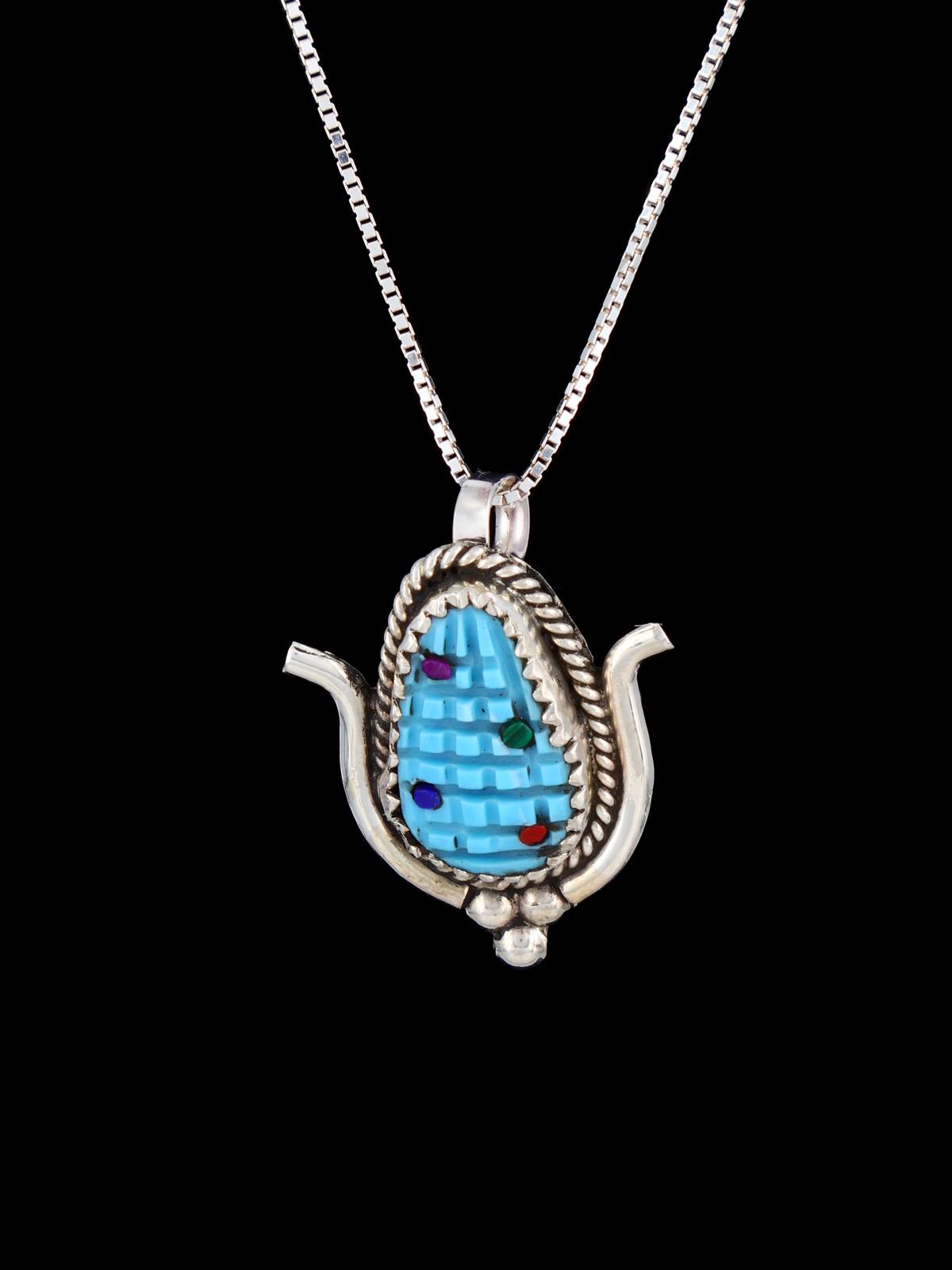 Native American Jewelry Turquoise Corn Zuni Pendant - PuebloDirect.com