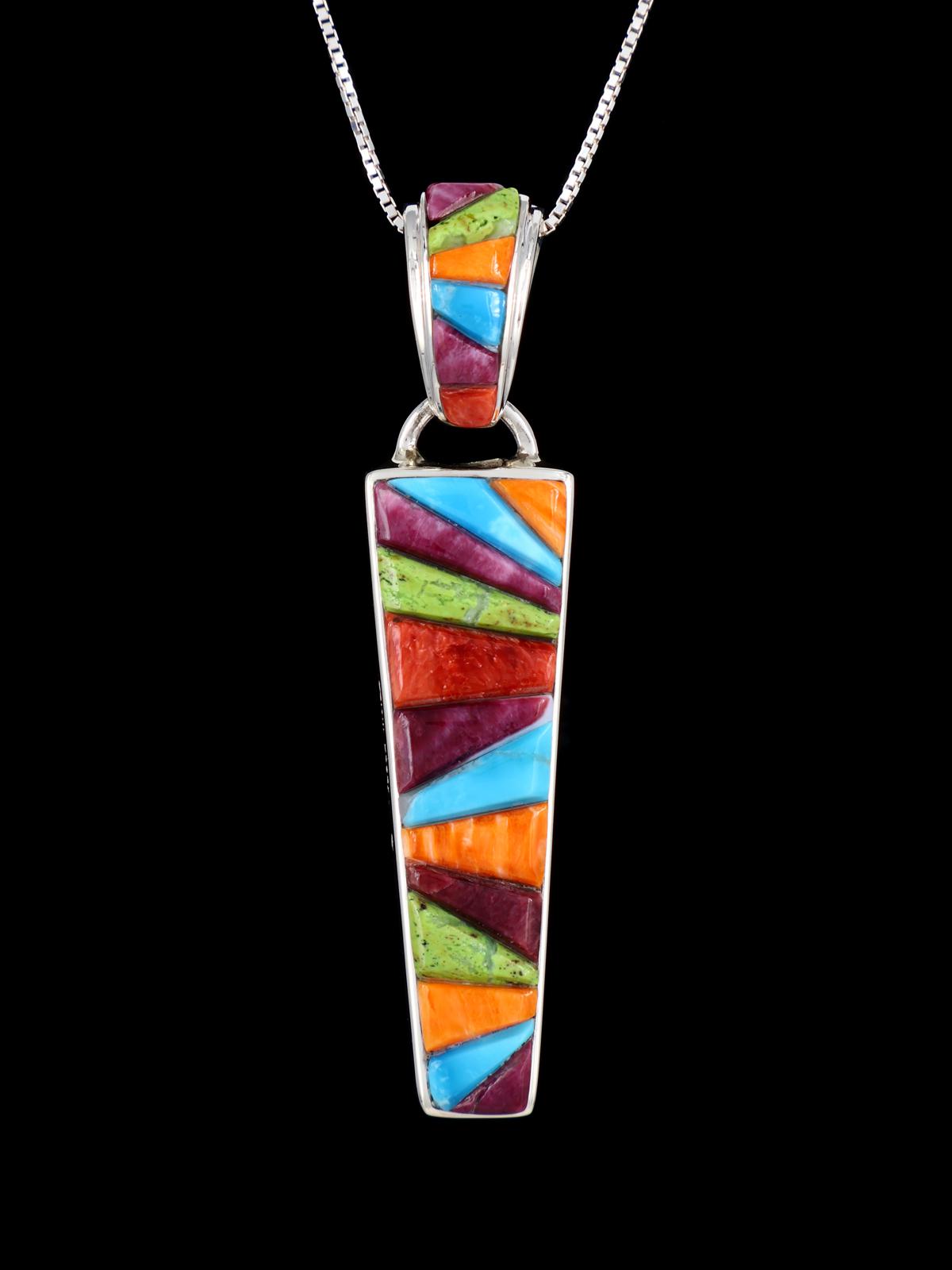 Pendentif réversible en turquoise et huître épineuse Navajo incrusté