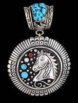 Estate Large Native American Sterling Silver Turquoise Pendant