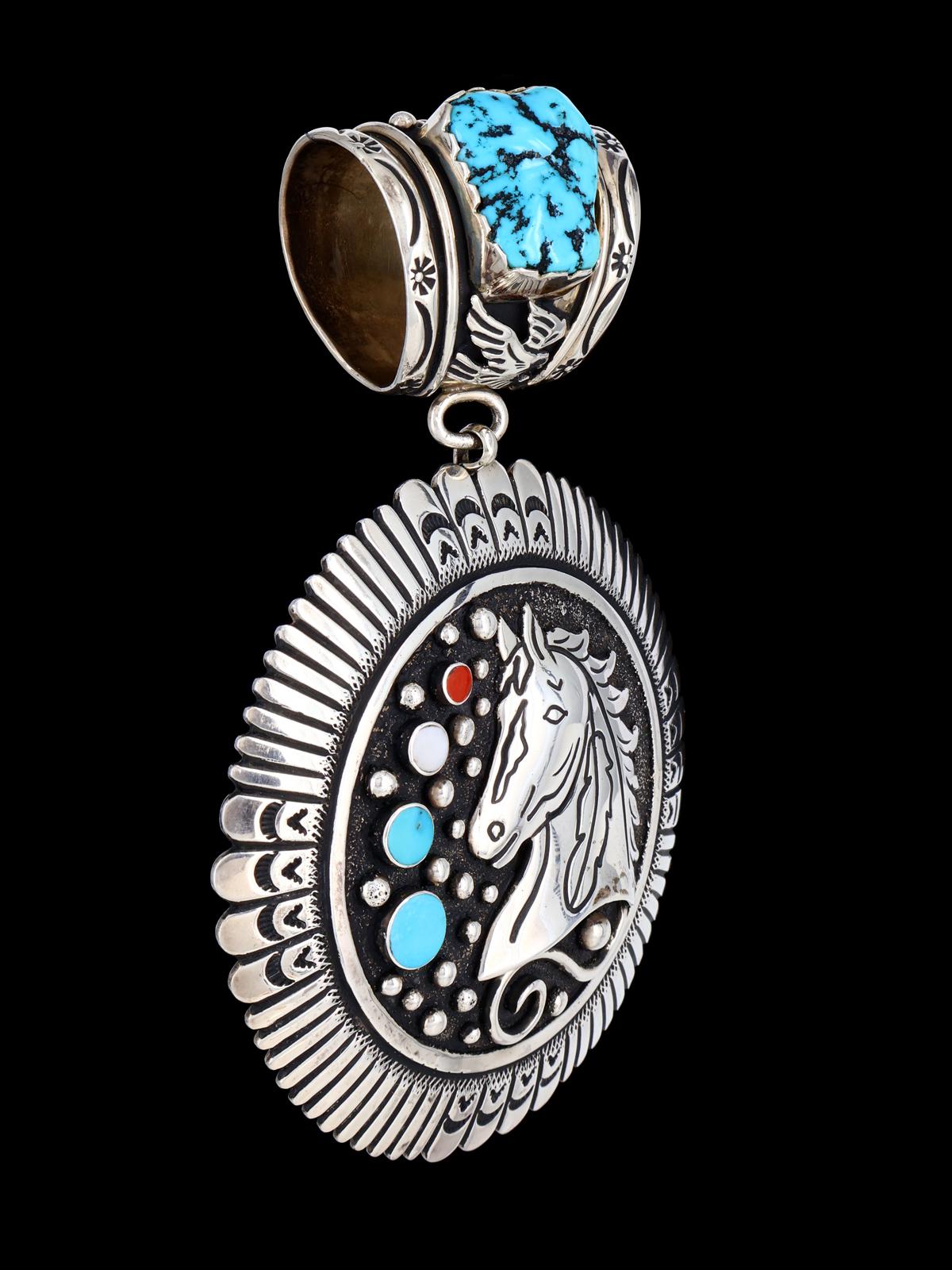 Estate Large Native American Sterling Silver Turquoise Pendant