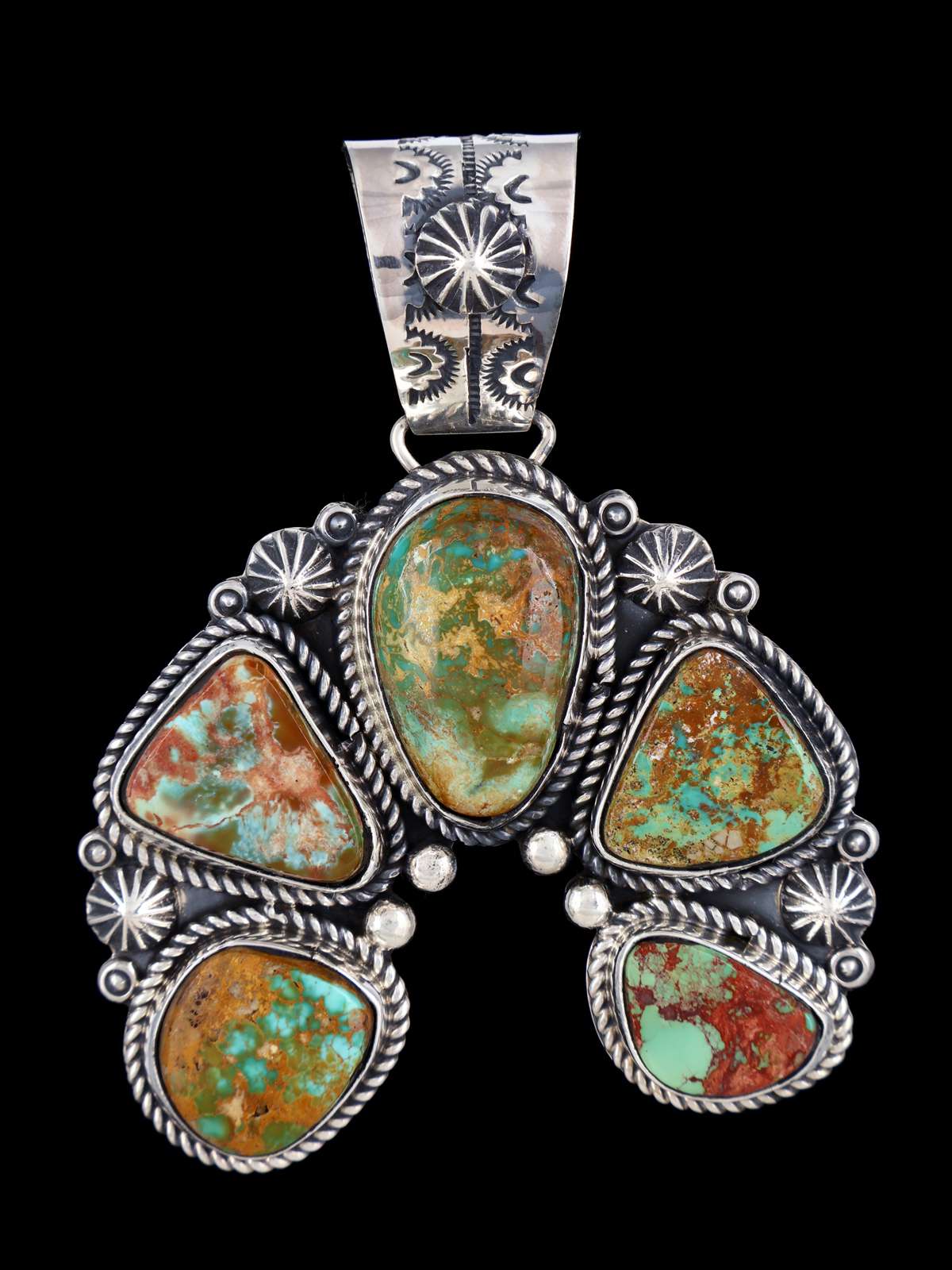 Native American Jewelry Pilot Mountain Turquoise Naja Pendant - PuebloDirect.com