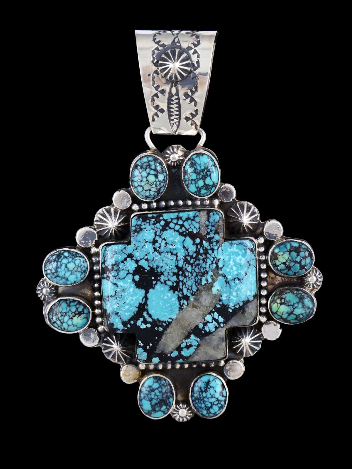 Native American Jewelry Cloud Mountain Turquoise Cross Pendant - PuebloDirect.com