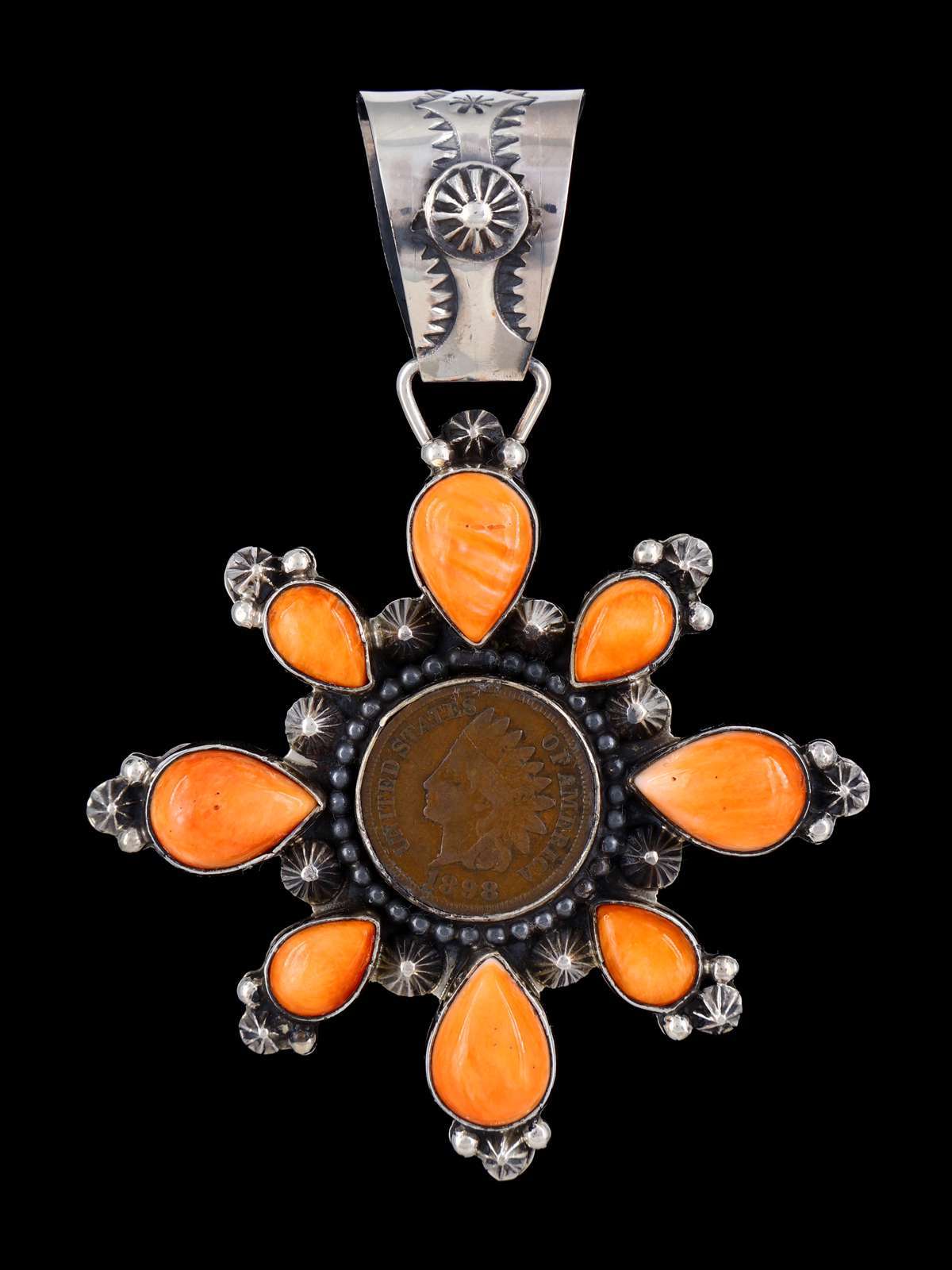 Native American Jewelry Spiny Oyster Coin Pendant - PuebloDirect.com