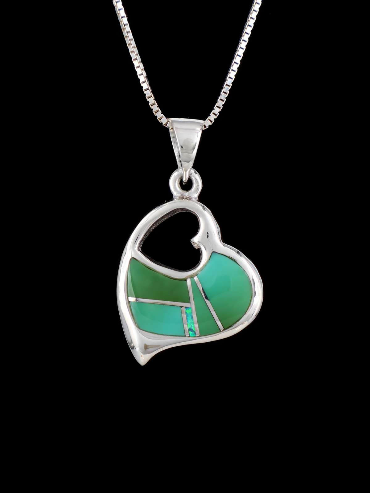 Native American Kingman Turquoise Heart Inlay Pendant - PuebloDirect.com