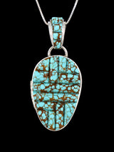 Navajo Cobblestone Inlay #8 Turquoise Sterling Silver Reversible Pendant - PuebloDirect.com