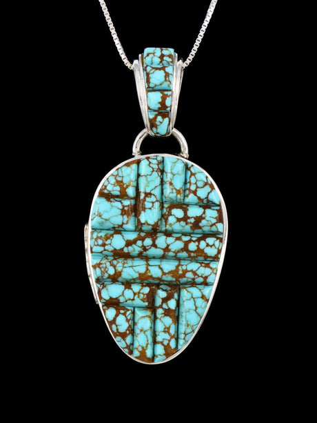 Navajo Cobblestone Inlay #8 Turquoise Sterling Silver Reversible Pendant - PuebloDirect.com