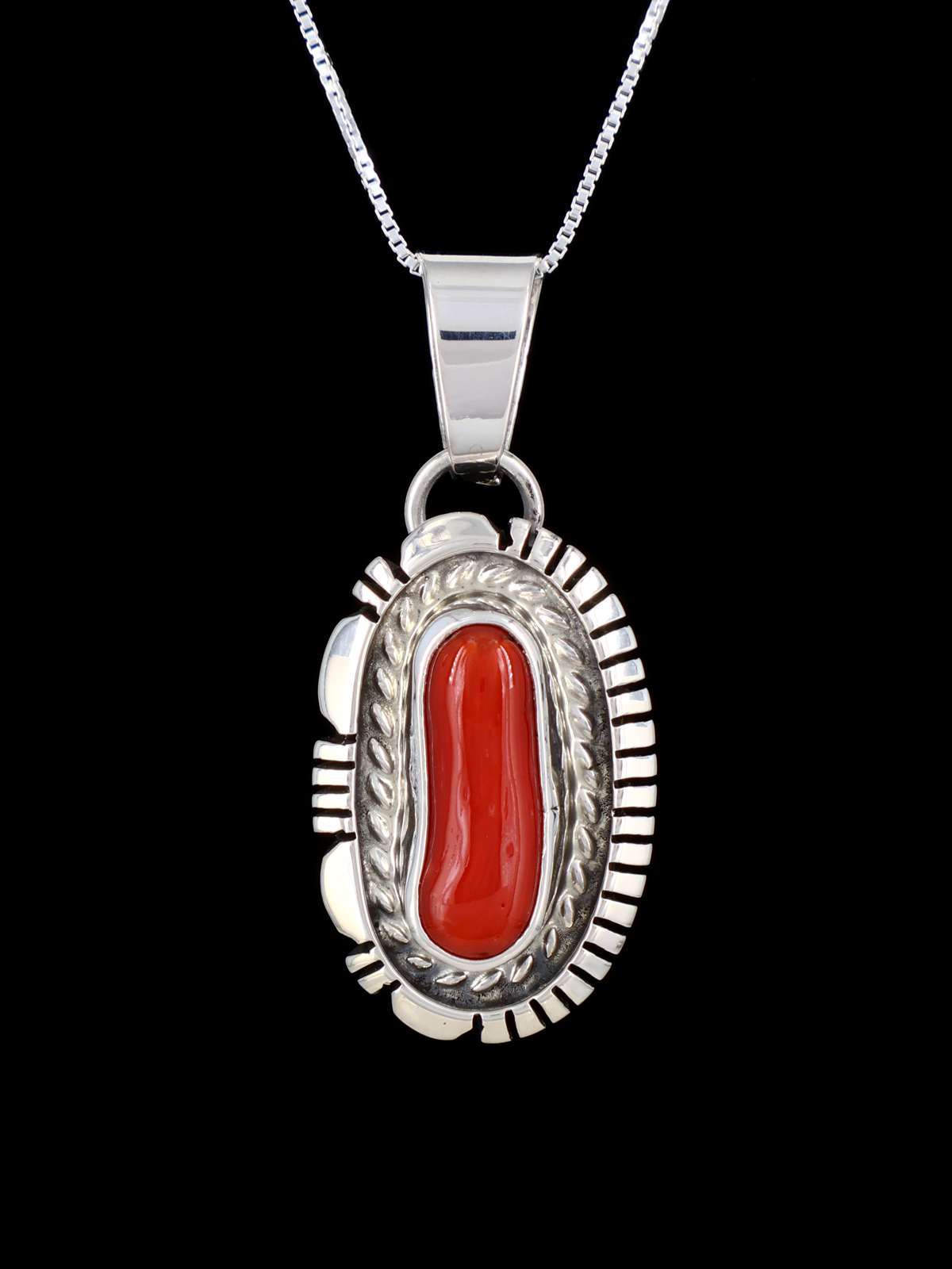 Natural Red Coral Navajo Sterling Silver Pendant – PuebloDirect.com