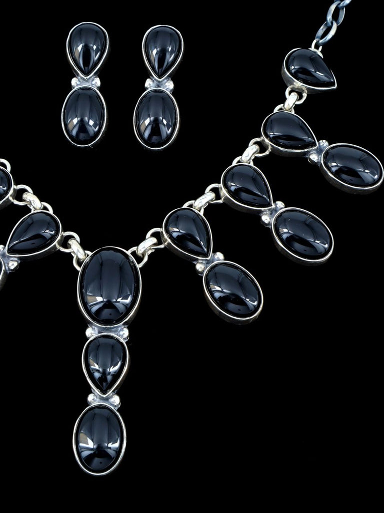 Native American Onyx Sterling Silver Necklace and Earring Set - PuebloDirect.com
