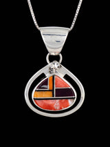 Navajo Spiny Oyster Mosaic Sterling Silver Inlay Pendant - PuebloDirect.com