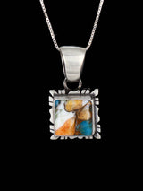 Sterling Silver Spiny Oyster and Turquoise Navajo Pendant - PuebloDirect.com