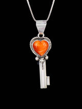 Navajo Jewelry Spiny Oyster Key To My Heart Pendant - PuebloDirect.com